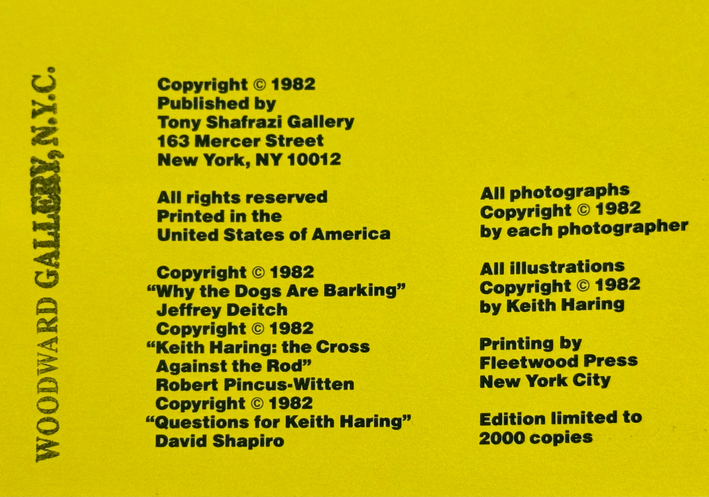 Keith Haring Tony Shafrazi Gallery Exhibition Catalogue, 1982